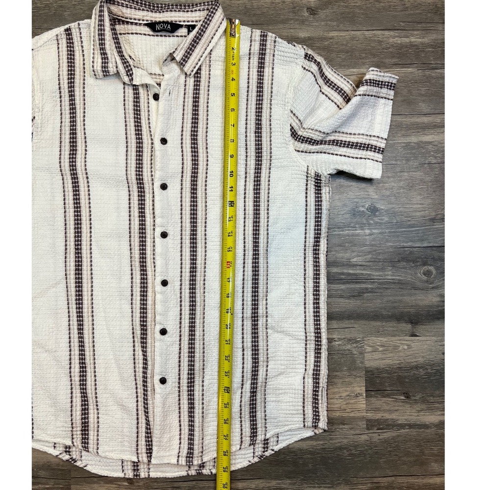 Textured Waffle Stripe Button Down Men's Large Neutral Retro Coastal GrandpaCore - Picture 3 of 6